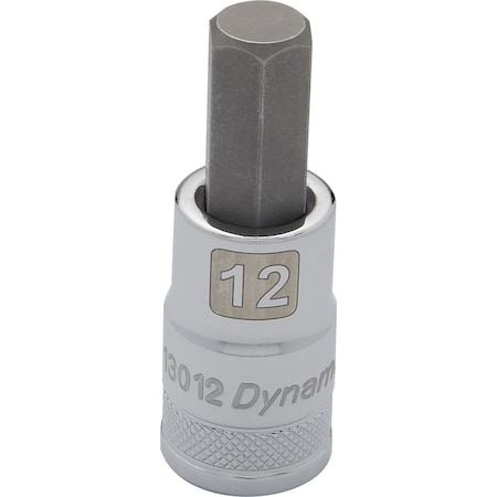 Dynamic Tools 1/2" Drive Metric Hex Head, 12mm Bit Std Length, Chrome Socket D013012